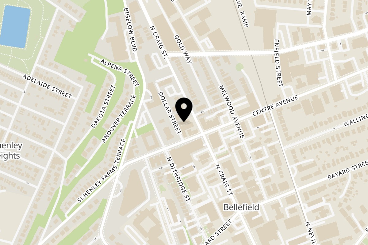 Map showing the location of All India Authentic Cuisine on 315 N Craig St in Pittsburgh